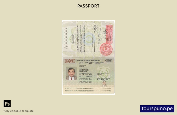 Plantilla de pasaporte de Paraguay lista para imprimir
